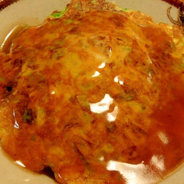 ひき肉とキャベツの天津飯風　醤油あんかけ